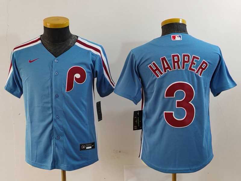 Youth Philadelphia Phillies #3 Bryce Harper Light Blue Cooperstown Cool Base Jersey,We sell and wholesale Youth Philadelphia Phillies #3 Bryce Harper Light Blue Cooperstown Cool Base Jersey on line form chian!